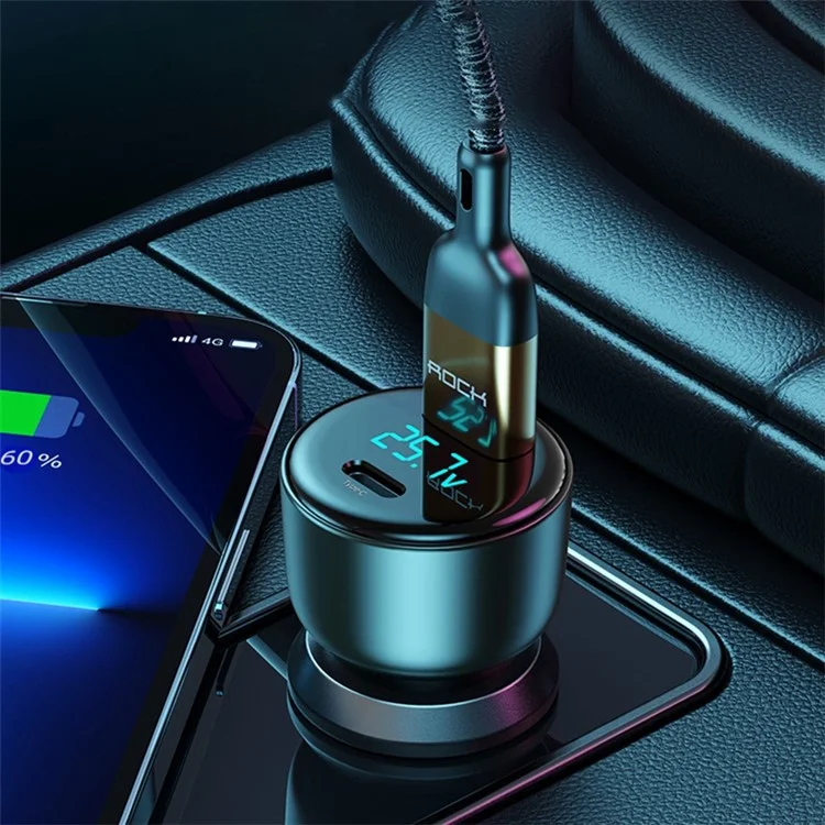 ROCK H16 72W Fast Car Charger with USB+Type C Ports, PD Quick Charging Dual-port Mobile Phone Tablet Charger Adapter