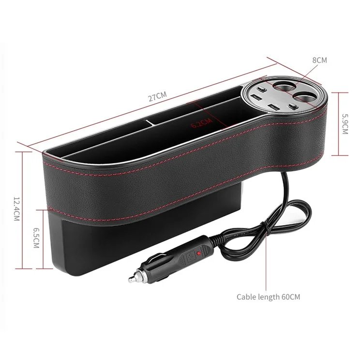C15 Multifunctional Dual USB Port Cigarette Lighter Car Charger with Seat Gap Storage Box Seat Organizer Card Phone Holder