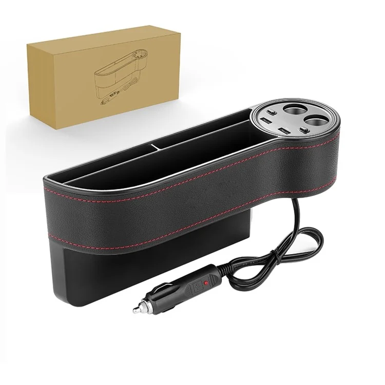 C15 Multifunctional Dual USB Port Cigarette Lighter Car Charger with Seat Gap Storage Box Seat Organizer Card Phone Holder