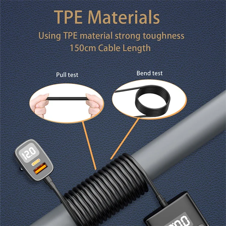 EC-17 78W 5 Puertos Adaptador de Carga 3 USB + 2 Tipo-c PD Cargador de Automóvil de Carga Rápida Con Cable de Extensión (CE Certificado)