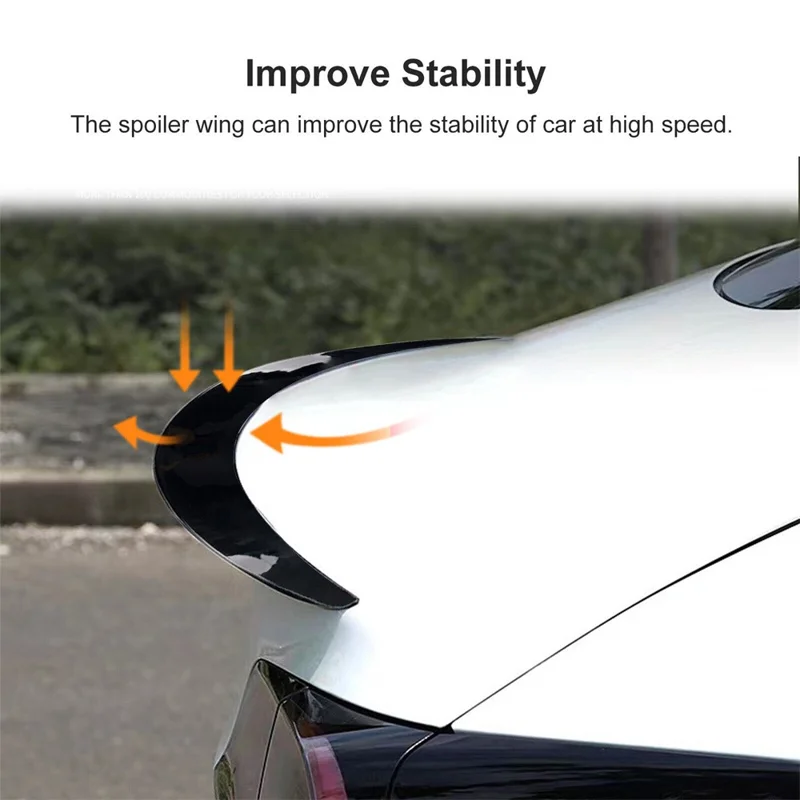 Car Spoiler Wing Decorative Strip Spoiler Non-Punching Car Rear Wing for Tesla Model 3 (17-22) - Glossy Carbon Fiber