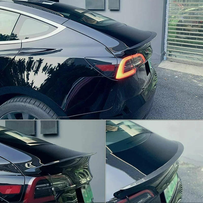 Car Spoiler Wing Decorative Strip Spoiler Non-Punching Car Rear Wing for Tesla Model 3 (17-22) - Glossy Carbon Fiber