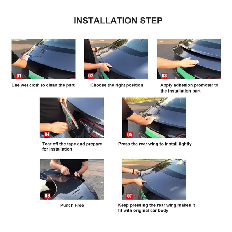 Car Spoiler Wing Decorative Strip Spoiler Non-Punching Car Rear Wing for Tesla Model 3 (17-22) - Matte Paint