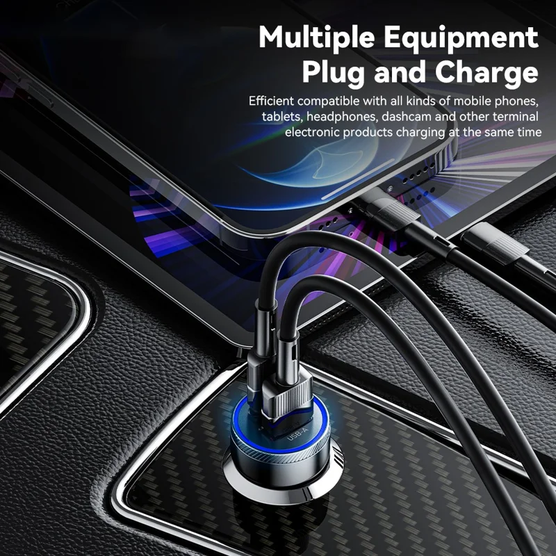 ESSAGER 54W USB+Type-C Cargador rápido de teléfono Adaptador ABS+Aleación de aluminio Mini Cargador de coche - Negro 