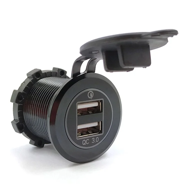 L3 Dual USB Car Charger QC 3.0 Quick Charge Aluminum Alloy Charging Adapter with LED Light - Black Shell / Blue Light