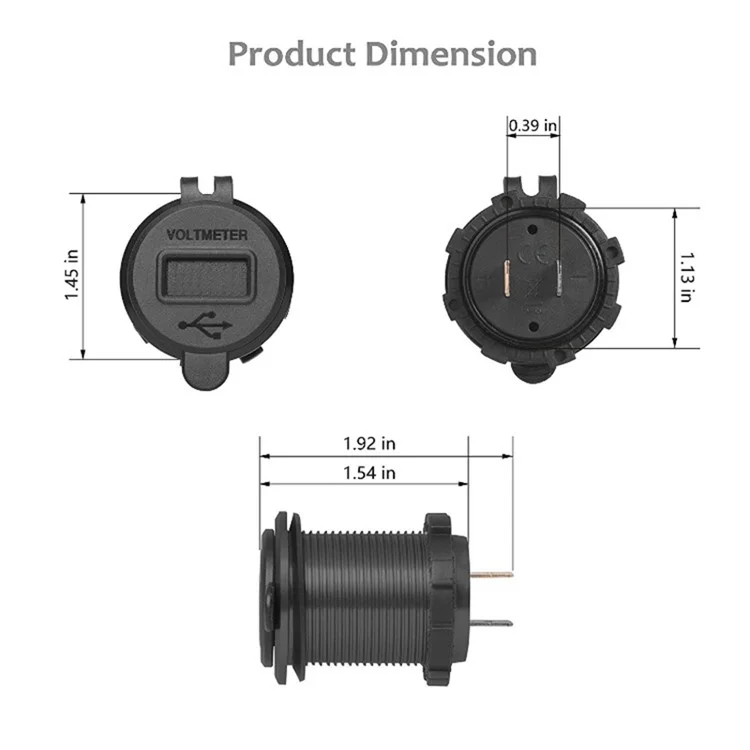 L4 Dual QC 3.0 USB Fast Charger Adapter Aluminum Waterproof Car Outlet with LED Digital Voltmeter - Black Shell / Blue Light