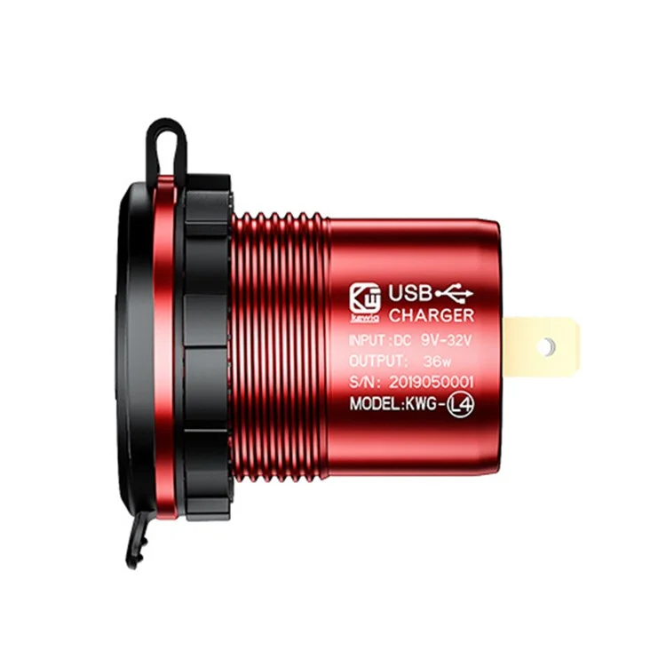 L4 Aluminum Alloy Car Charger Socket Quick Charge 3.0 Dual USB Car Outlet Adapter with Voltmeter+Button Switch+60cm Wire - Gold Shell / Green Light