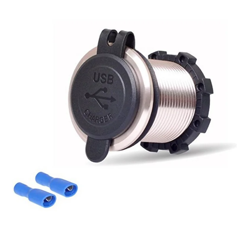 L1 Dual Port Car Charger Aluminum Alloy USB 5V 2.1A+2.1A Socket Power Outlet Adapter for Marine Golf Cart ATV Truck - Gold Shell / Blue Light
