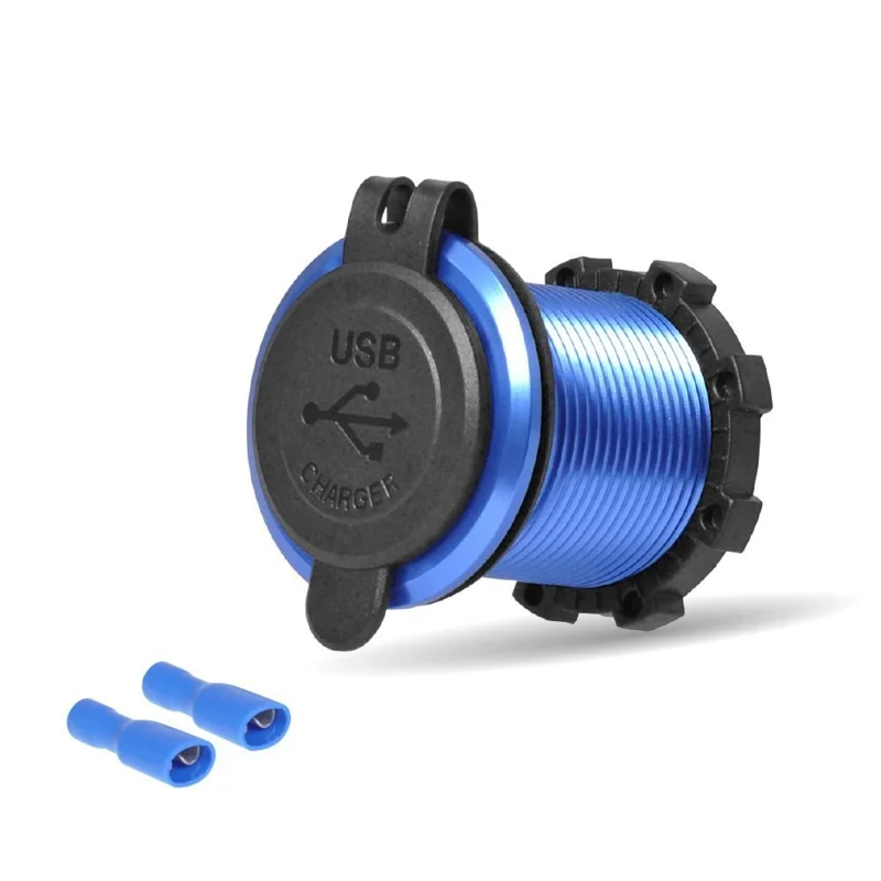 L1 Dual Port Car Charger Aluminum Alloy USB 5V 2.1A+2.1A Socket Power Outlet Adapter for Marine Golf Cart ATV Truck - Gold Shell / Blue Light