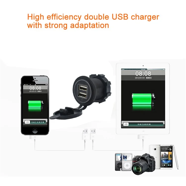 Prise double USB P7 Chargeur de voiture 5V 2,1A+2,1A Adaptateur de prise de courant pour bateau, caravane, moto - Voyant vert
