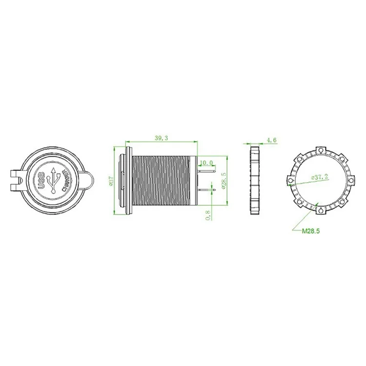 Prise double USB P7 Chargeur de voiture 5V 2,1A+2,1A Adaptateur de prise de courant pour bateau, caravane, moto - Voyant vert