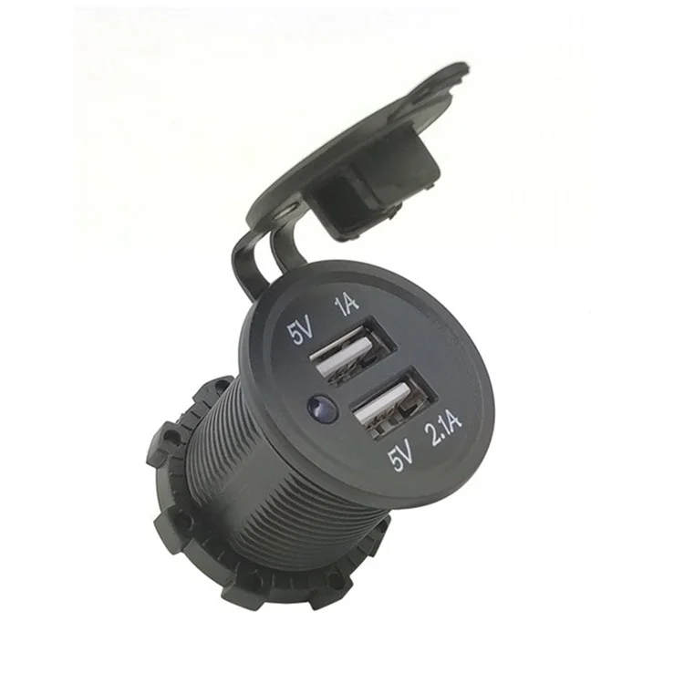 P1 USB 5V 2.1A+1A Car Charger Dual USB Ports Waterproof Power Outlet with 60cm Wire for Boat Marine RV Motorcycle