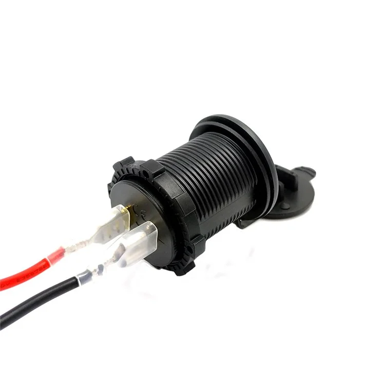 P1 USB 5V 2.1A+1A Car Charger Dual USB Ports Waterproof Power Outlet with 60cm Wire for Boat Marine RV Motorcycle