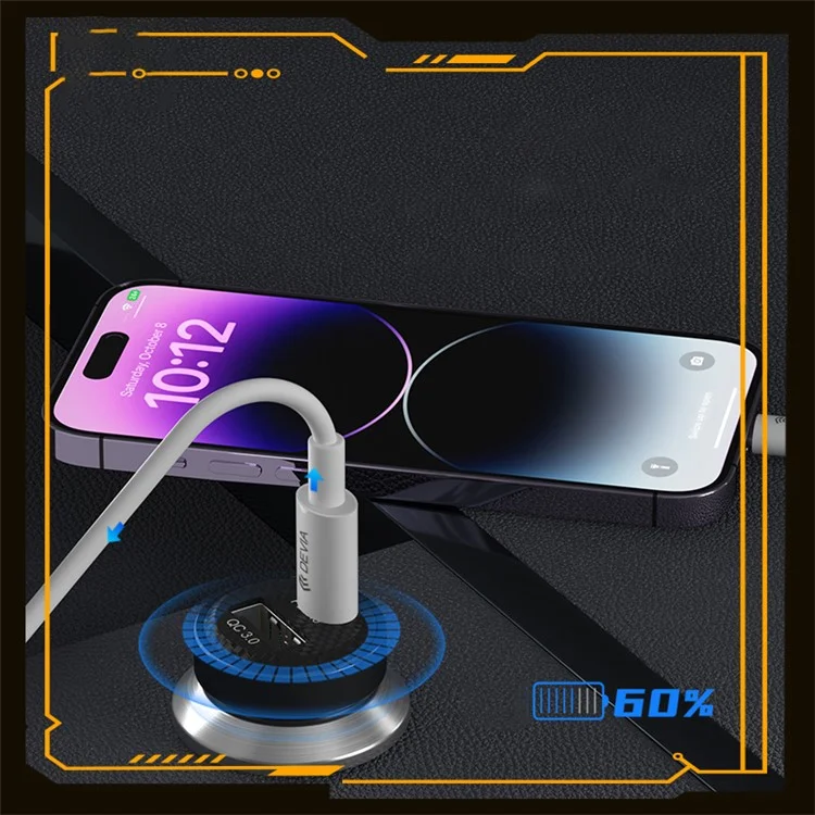 DEVIA EA362 Caricabatterie da Auto Mini Stile Punk Serie Smart PD+QC3.0 Caricabatterie Dual Port USB+Type-C 