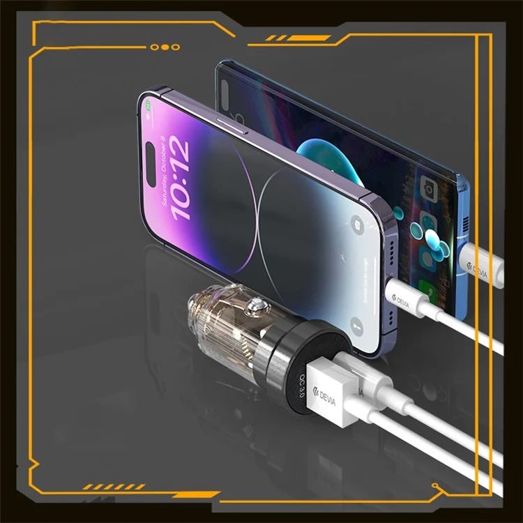 DEVIA EA362 Caricabatterie da Auto Mini Stile Punk Serie Smart PD+QC3.0 Caricabatterie Dual Port USB+Type-C 