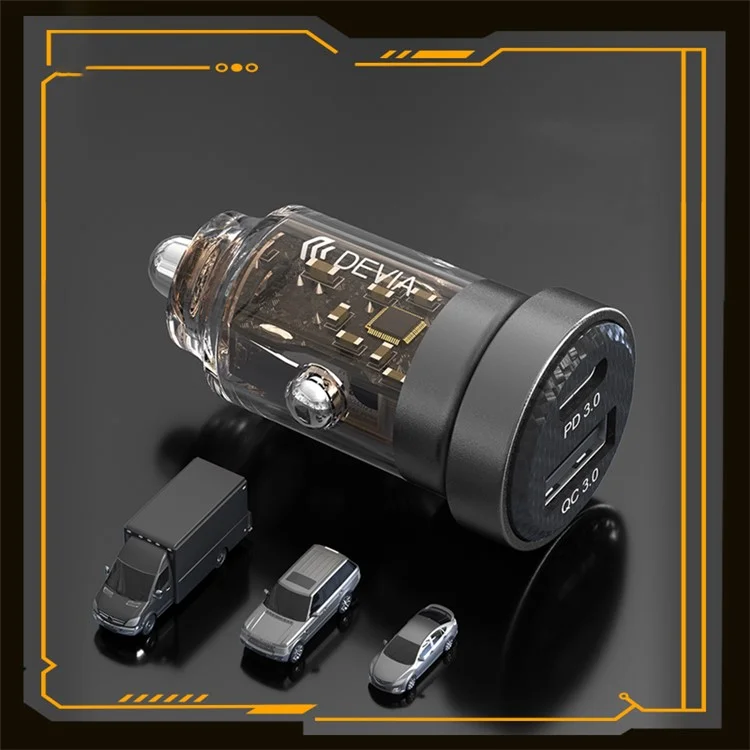 DEVIA EA362 Caricabatterie da Auto Mini Stile Punk Serie Smart PD+QC3.0 Caricabatterie Dual Port USB+Type-C 