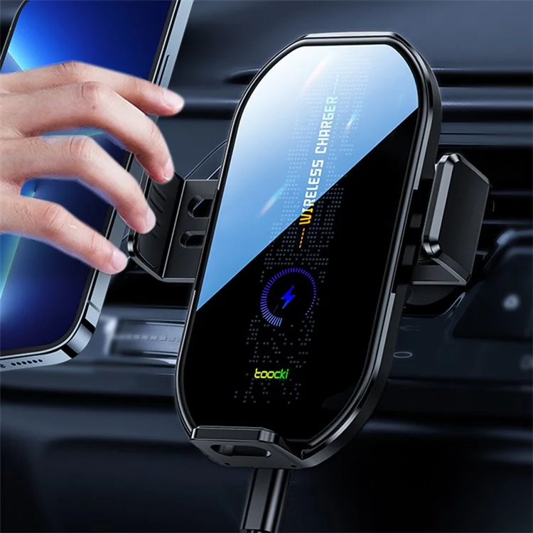TOOCKI A7 Wireless Car Charger 15W Fast Charging Auto-Clamping Air Vent Cell Phone Holder - Black