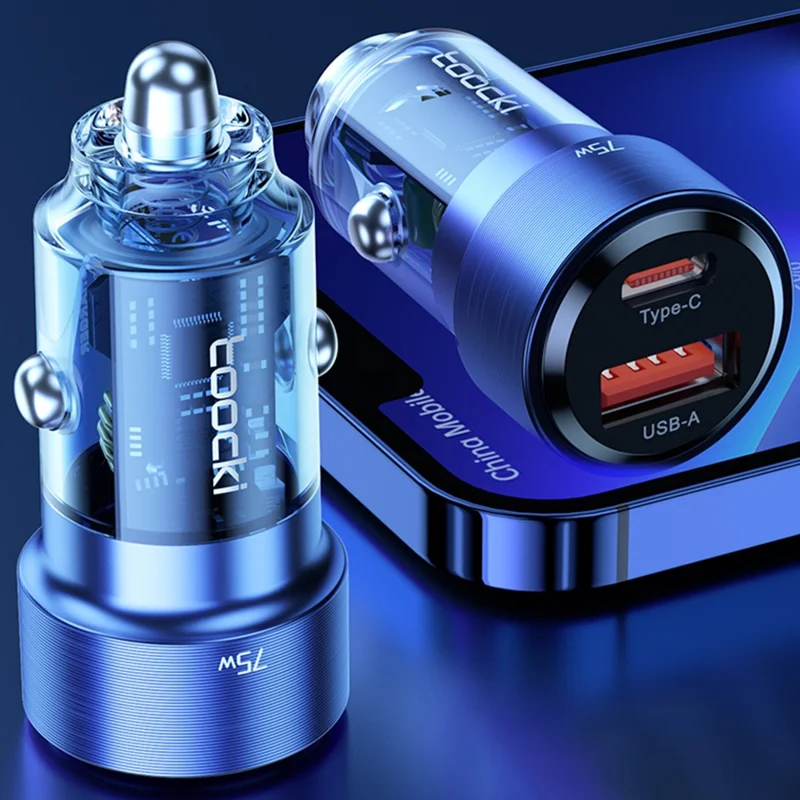 TOOCKI TQ-CC09 PD 45W Fast Car Charger USB-A+Type-C Cigarette Lighter Adapter Car Plug - Blue