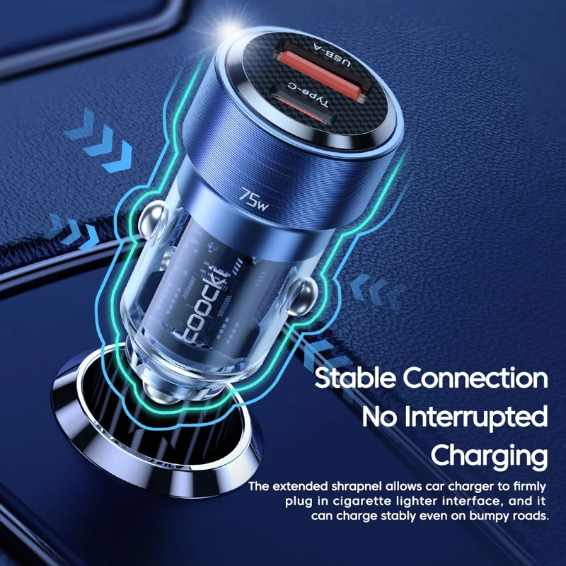 TOOCKI TQ-CC09 PD 45W Fast Car Charger USB-A+Type-C Cigarette Lighter Adapter Car Plug - Blue