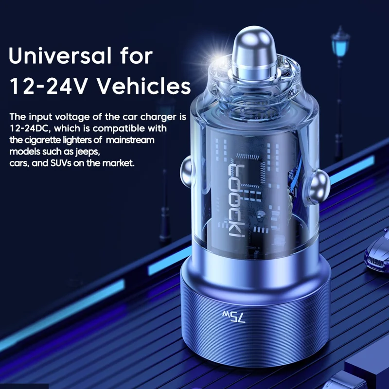 TOOCKI TQ-CC09 PD 45W Fast Car Charger USB-A+Type-C Cigarette Lighter Adapter Car Plug - Blue
