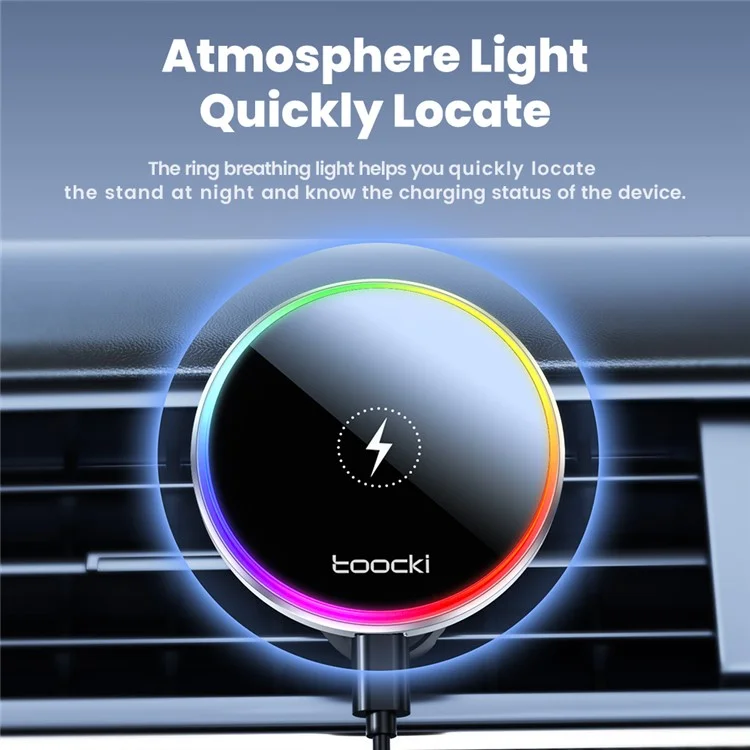 TOOCKI S20 Magnetic Wireless Charger Colorful Light Car Air Vent Phone Charging Stand