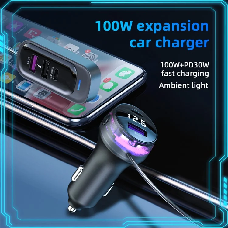 YQ4 Car Charger 5 Ports Charging Adapter with 1.5m Cable for Back Seat Charging