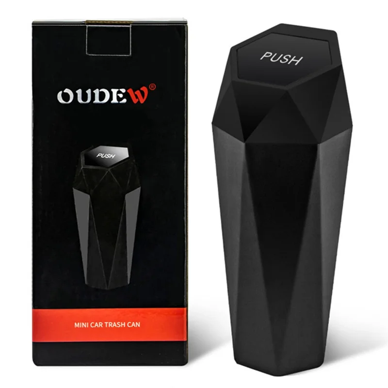 OUDEW Car Trash Can Con Tapa Mini Lavable Para Basura de la Basura de la Basura Del Escritorio Consola de Basura Del Basura Del Basurero - Negro