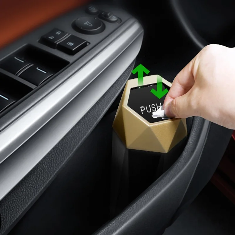 OUDEW Car Trash Can Con Tapa Mini Lavable Para Basura de la Basura de la Basura Del Escritorio Consola de Basura Del Basura Del Basurero - Negro