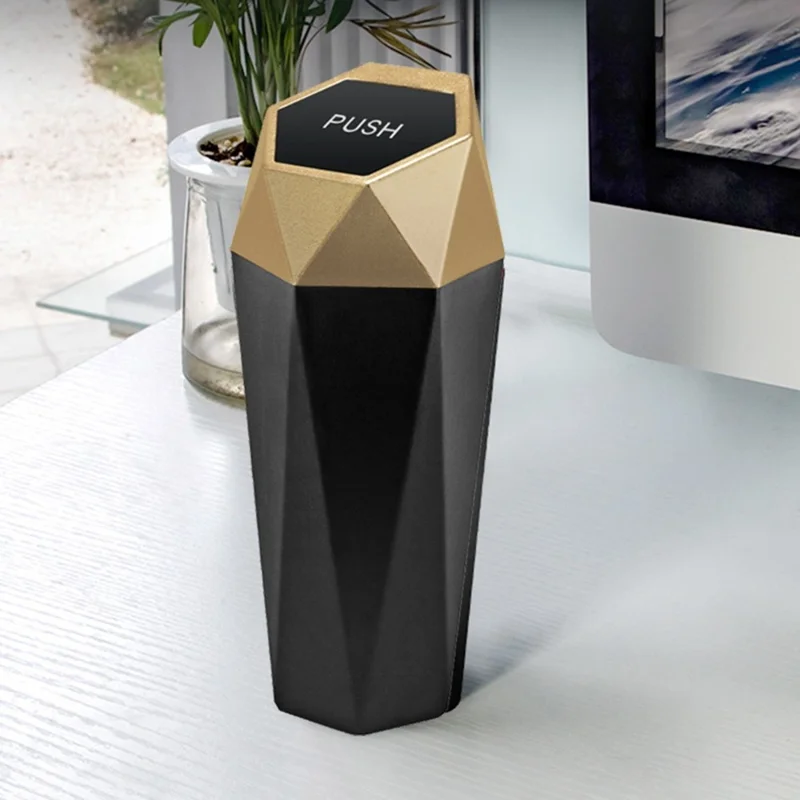 OUDEW Car Trash Can Con Tapa Mini Lavable Para Basura de la Basura de la Basura Del Escritorio Consola de Basura Del Basura Del Basurero - Negro