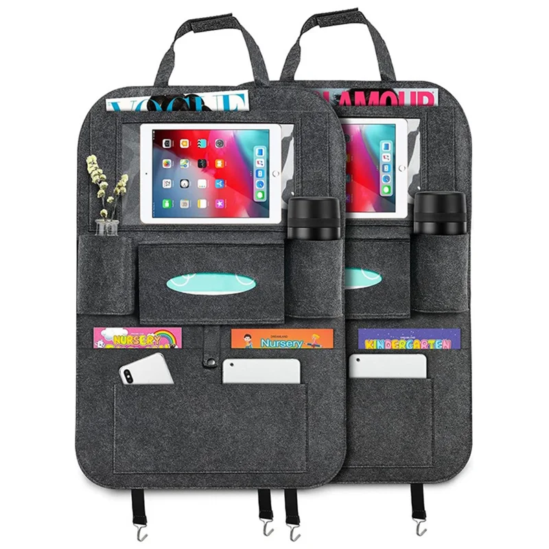 Car Seat Back Felt Hanging Bag Multi-Pocket Sundries Tissue Tablet Storage Bag - Dark Grey