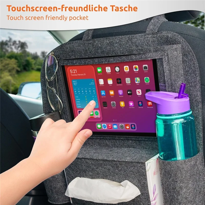 Car Seat Back Felt Hanging Bag Multi-Pocket Sundries Tissue Tablet Storage Bag - Dark Grey