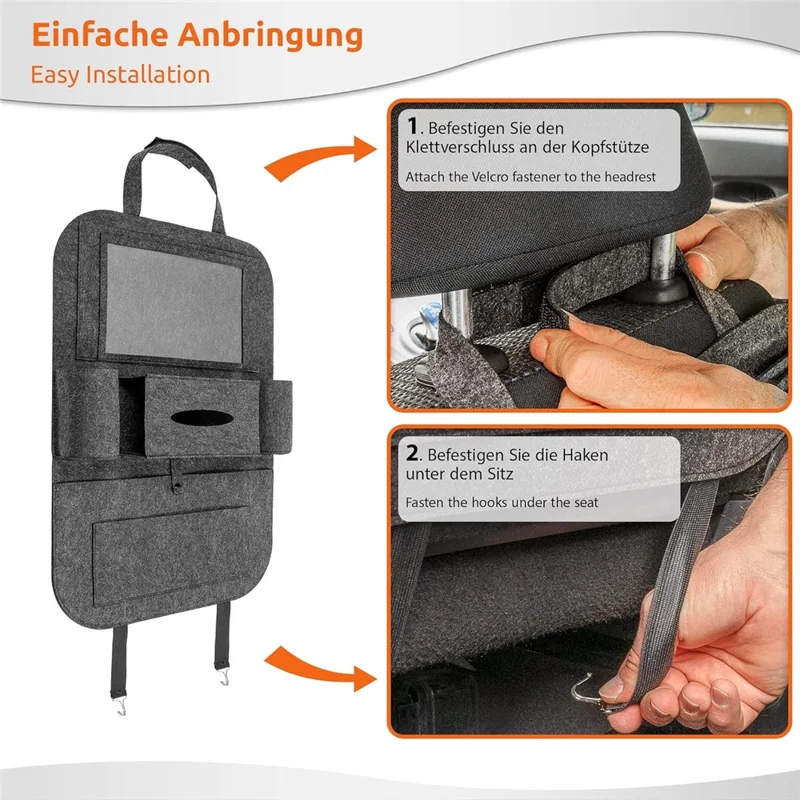 Car Seat Back Felt Hanging Bag Multi-Pocket Sundries Tissue Tablet Storage Bag - Dark Grey