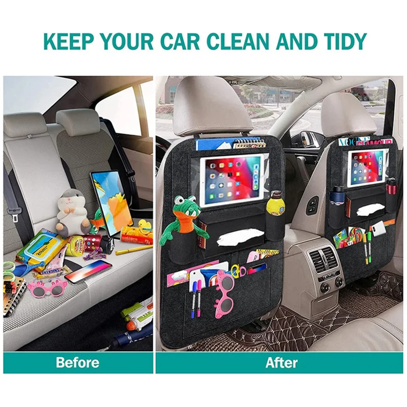Car Seat Back Felt Hanging Bag Multi-Pocket Sundries Tissue Tablet Storage Bag - Dark Grey