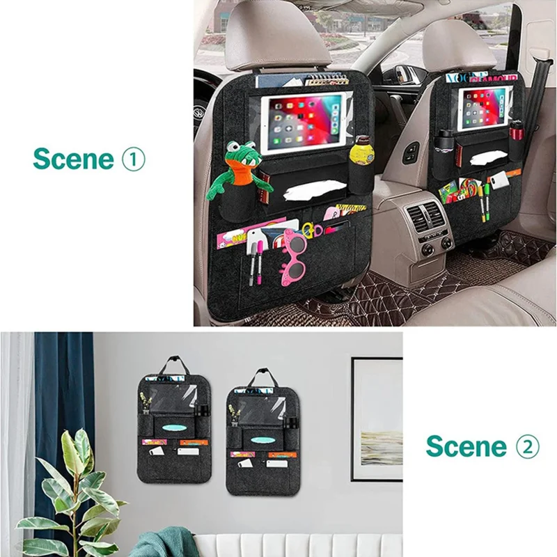 Car Seat Back Felt Hanging Bag Multi-Pocket Sundries Tissue Tablet Storage Bag - Dark Grey