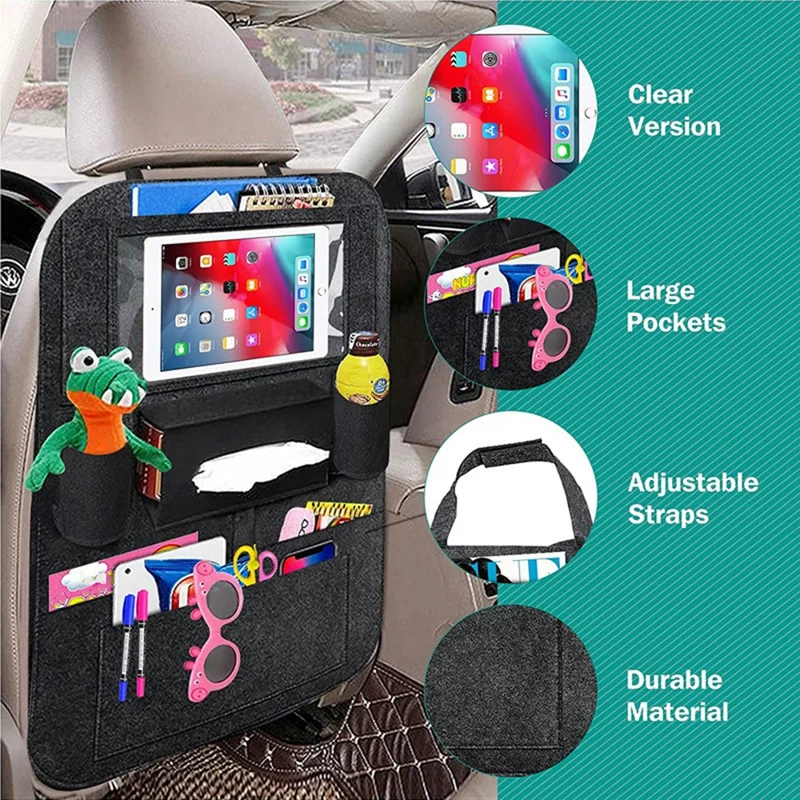 Car Seat Back Felt Hanging Bag Multi-Pocket Sundries Tissue Tablet Storage Bag - Dark Grey