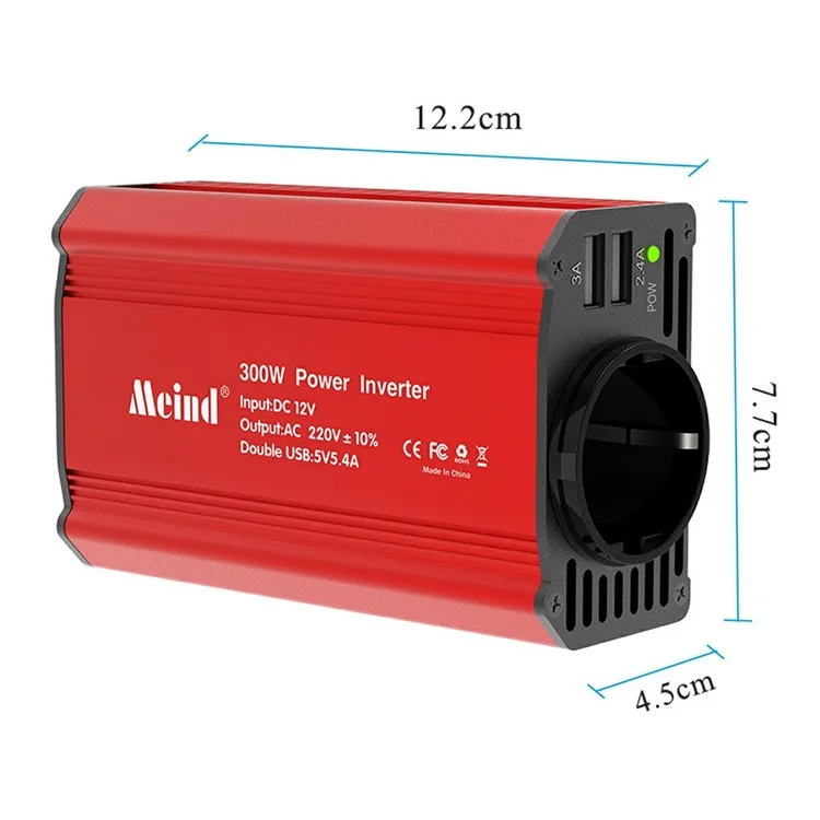 MEIND M7900 Inversor de Carro de Carro de 12V a 220V de 220V Com Soquete da ue + 2 Portas USB - Vermelho