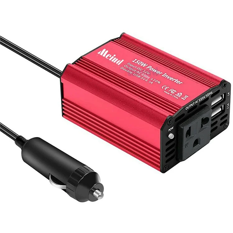 Meind M6500 150W Inverter de Energia de Carro 12V a 220V ca Converter Com Portas USB Duplas - Plugue da Ue+vermelho