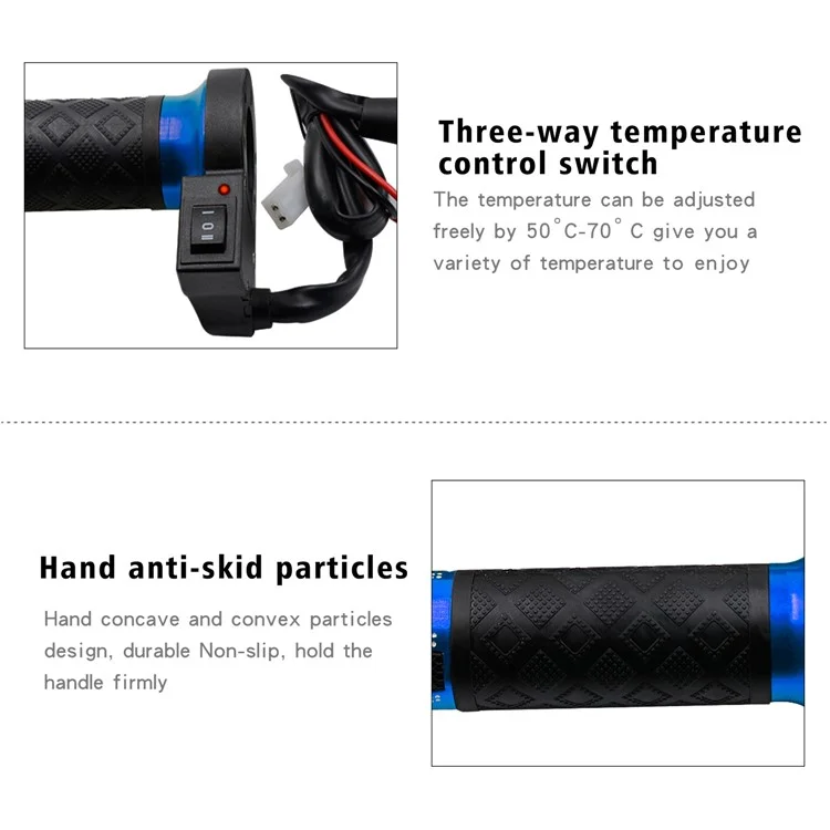 WUPP CS-764 1 Pair Motorcycle Heating Handlebars Aluminum Alloy 12V Electric Heated Handlebar Grips Motorbike Heating Handle Warmers - Blue