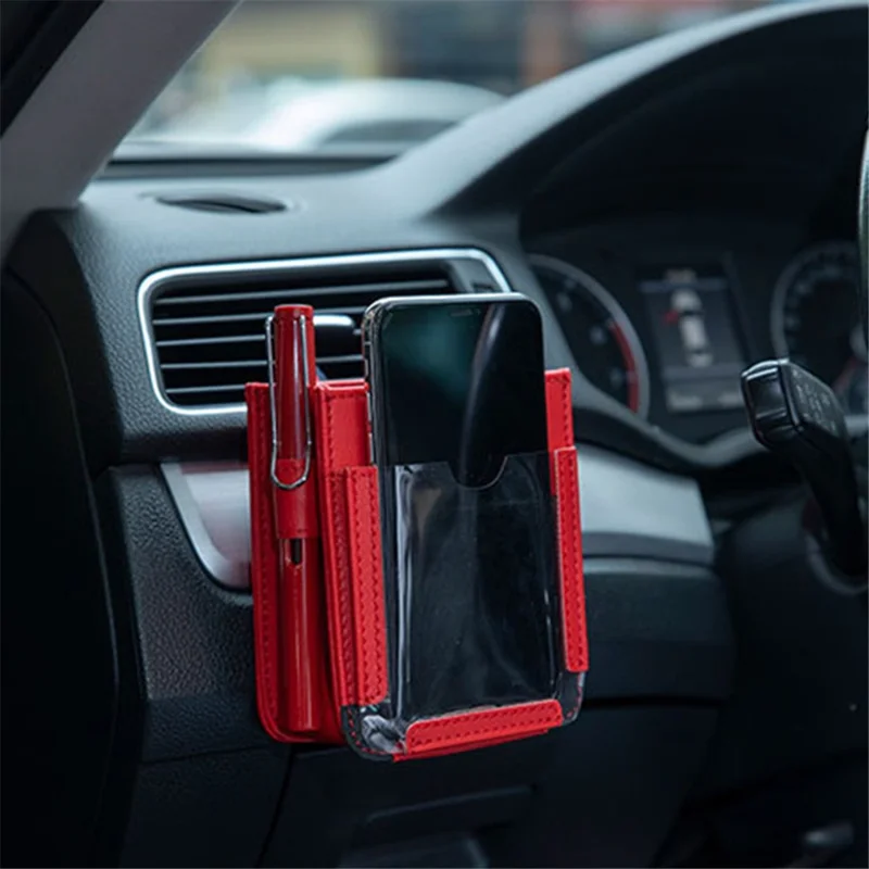 Multifunctional Car Pocket PU Leather Air Outlet Phone Storage Bag Car Interior Accessories - Red