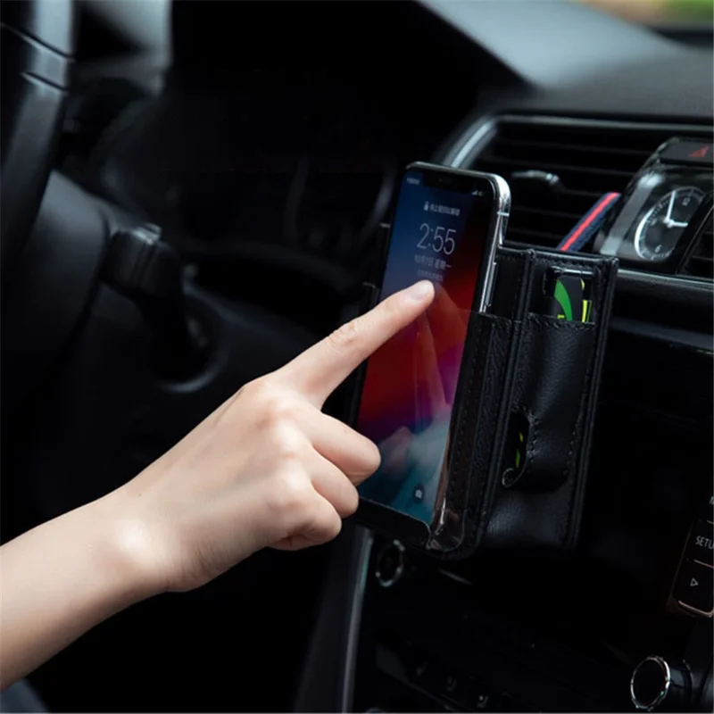 Multifunctional Car Pocket PU Leather Air Outlet Phone Storage Bag Car Interior Accessories - Red