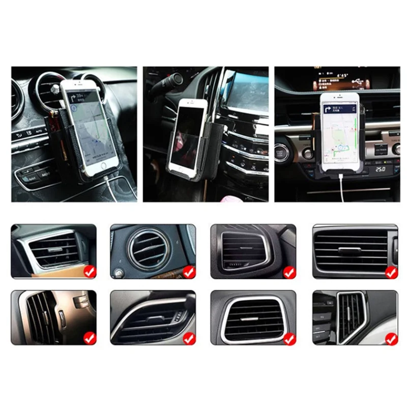 Multifunctional Car Pocket PU Leather Air Outlet Phone Storage Bag Car Interior Accessories - Red