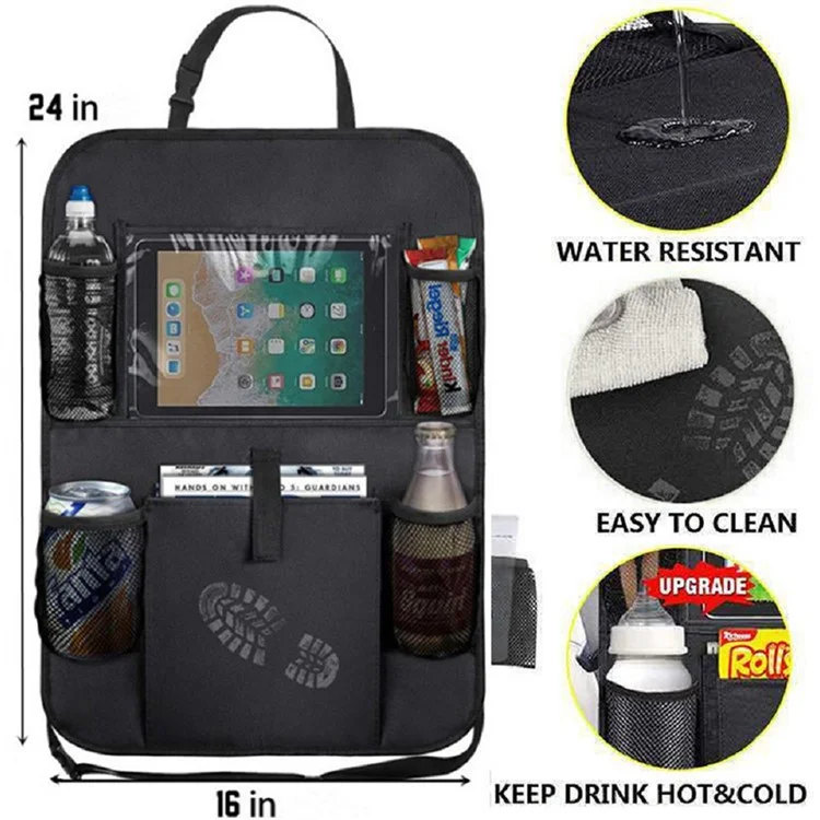 BY-1050 Multi-Pocket Car Back Seat Organizer Protector Hanging Storage Bag with Transparent Tablet Pouch