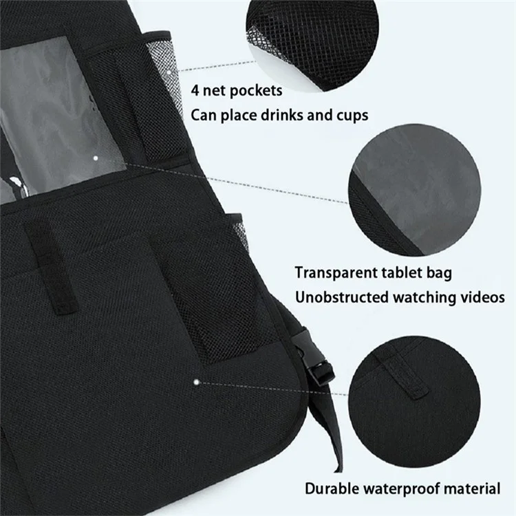 BY-1050 Multi-Pocket Car Back Seat Organizer Protector Hanging Storage Bag with Transparent Tablet Pouch