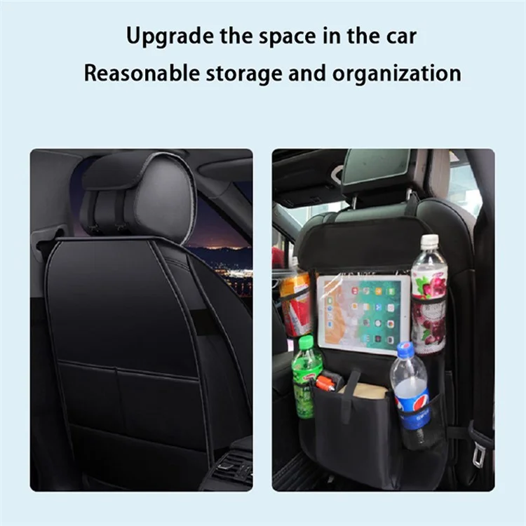 BY-1050 Multi-Pocket Car Back Seat Organizer Protector Hanging Storage Bag with Transparent Tablet Pouch