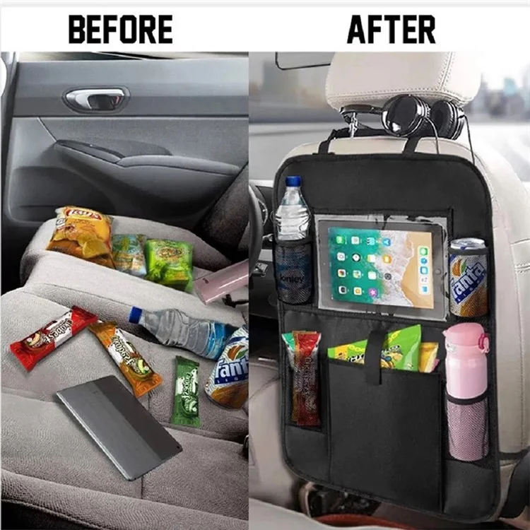 BY-1050 Multi-Pocket Car Back Seat Organizer Protector Hanging Storage Bag with Transparent Tablet Pouch