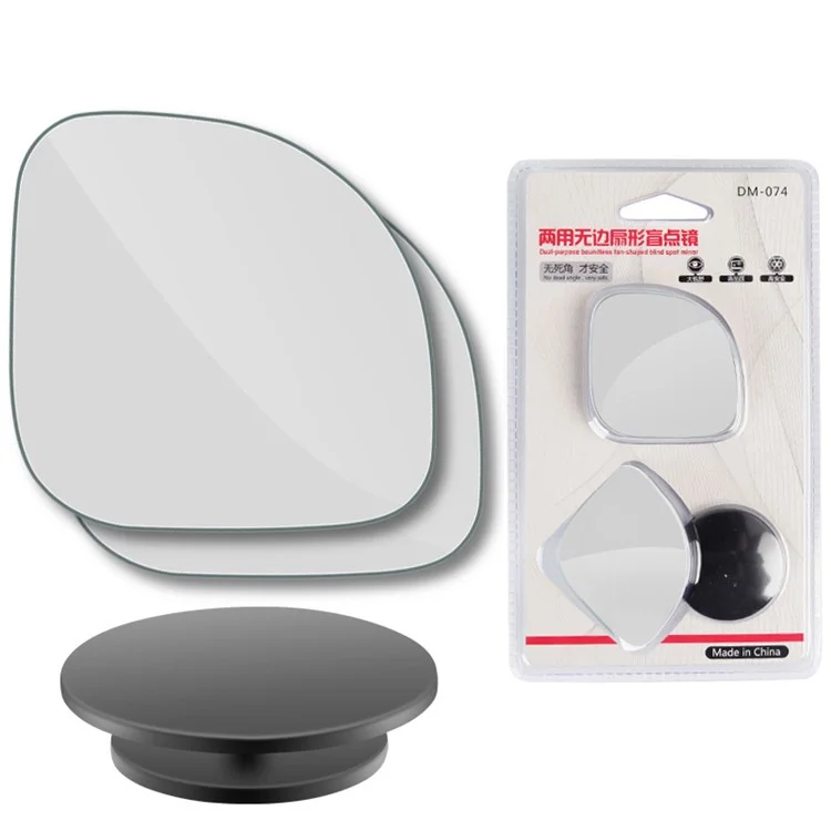 DM-074 2 Pièces Miroir Angle Mort de Voiture en Forme d'Éventail 360 Degrés Rotation Grand Angle Sans Cadre 