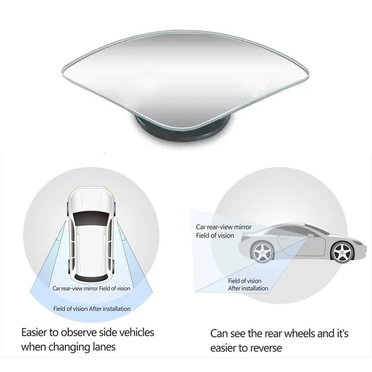 DM-074 2 Pièces Miroir Angle Mort de Voiture en Forme d'Éventail 360 Degrés Rotation Grand Angle Sans Cadre 