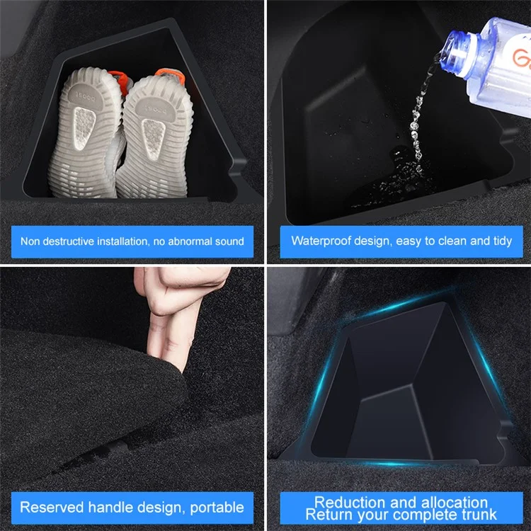 M10357 1 Set für Tesla Model Y Auto Kofferraum Aufbewahrungsbox TPE-Box Organizer mit Griffdesign Flockmasche Deckel