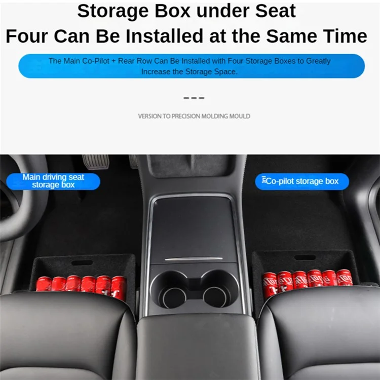 M10343 For Tesla Model Y Car Driver Passenger Underseat Hidden Felt Cloth Organizer Box Under Seat Storage Tray Bin