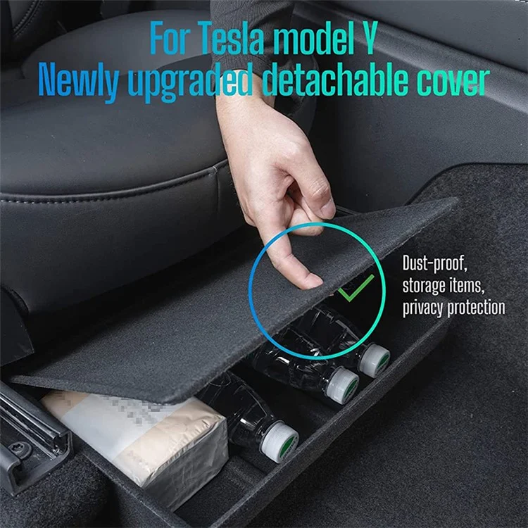 M10343 For Tesla Model Y Under Seat Storage Tray Car Driver Passenger Underseat Hidden Felt Cloth Organizer Box with Lid
